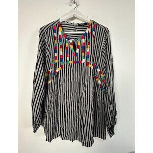 Andrée By Unit Womens Ivonca Striped Top With Color Block Embroidery 2X Black